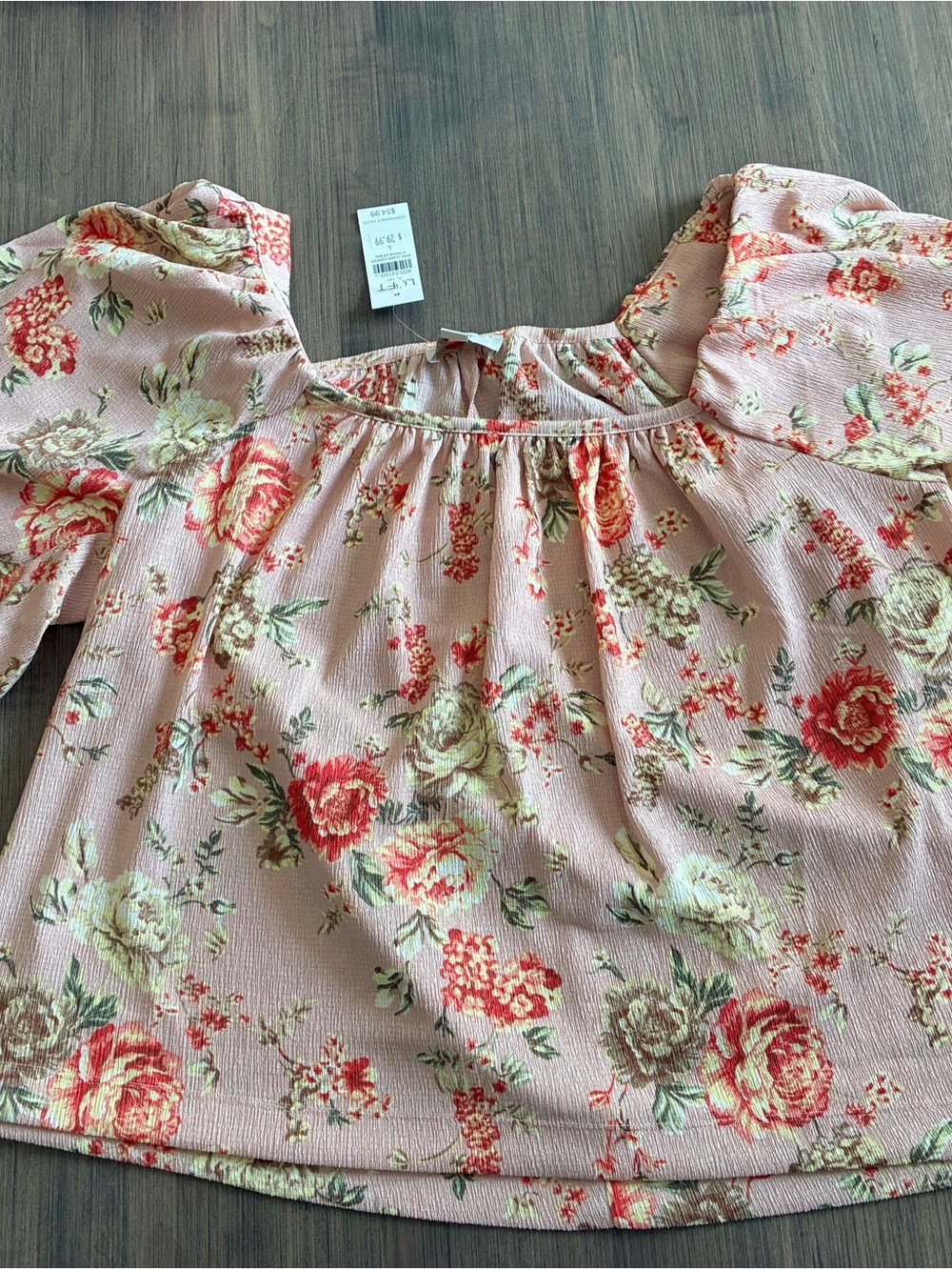 LOFT Pink Floral Puff-Sleeve Blouse - Picture 1 of 5
